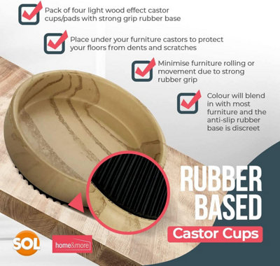 4 Rubber Base Castor Cups for Wooden Floors and Carpets Wooden Furniture Castor Cups Non Slip