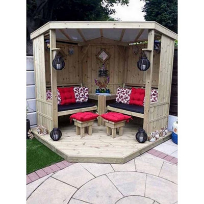 4 Seasons Garden Room, Covered Corner Arbour - L150 x W290 x H205 cm - Assembly Incl. - Set of Waterproof Cushions Included