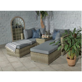 4 Seat Multi Setting Relaxer Deluxe Rattan Set + 2 Left / Right Hand Seats, 2 Seats + Cushions + 1 Side Table - Garden Furniture