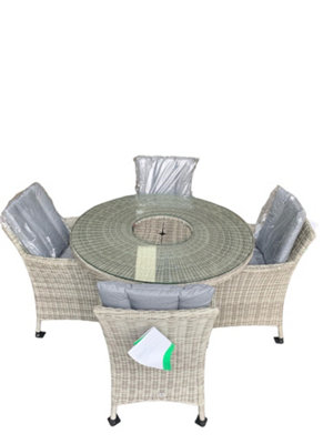 4 Seat Round Rattan Dining Set Grey with Integrated Ice Bucket and Heavy duty rain cover , aluminium Frame