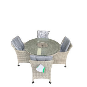 4 Seat Round Rattan Dining Set Grey with Integrated Ice Bucket and Heavy duty rain cover , aluminium Frame