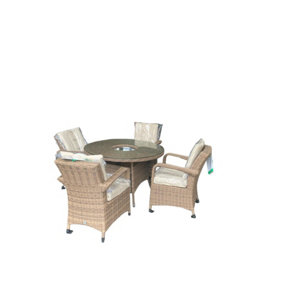 4 Seat Round Rattan Dining Set Light Brown with Integrated Ice Bucket