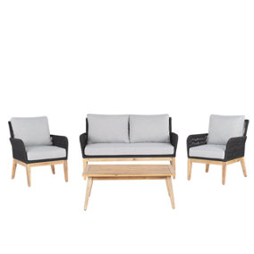 4 Seater Acacia Wood Garden Sofa Set Grey and Black MERANO II