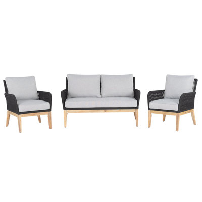 4 Seater Acacia Wood Garden Sofa Set Grey and Black MERANO II