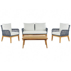 4 Seater Acacia Wood Garden Sofa Set White and Blue MERANO II