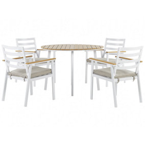 4 Seater Aluminium Garden Dining Set with Beige Cushions White CAVOLI