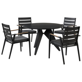 4 Seater Aluminium Garden Dining Set with Grey Cushions Black OLMETTO/TAVIANO