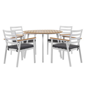 4 Seater Aluminium Garden Dining Set with Grey Cushions White CAVOLI