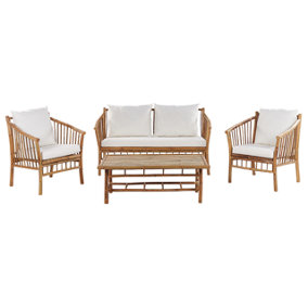 4 Seater Bamboo Wood Garden Sofa Set White MAGGIORE