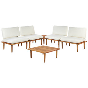 4 Seater Certified Acacia Wood Garden Sofa Set Off-White FRASCATI