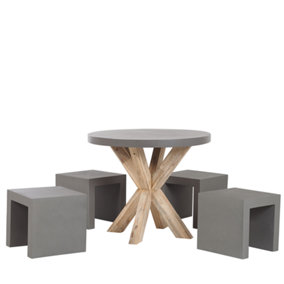 4 Seater Concrete Garden Dining Set Round Table Grey OLBIA/TARANTO