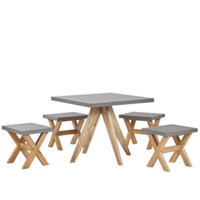 4 Seater Concrete Garden Dining Set Square Table Grey OLBIA