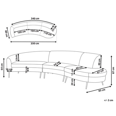 4 Seater Curved Velvet Sofa Beige MOSS