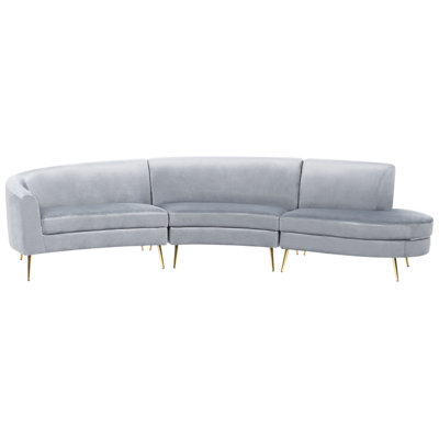 4 Seater Curved Velvet Sofa Light Grey MOSS