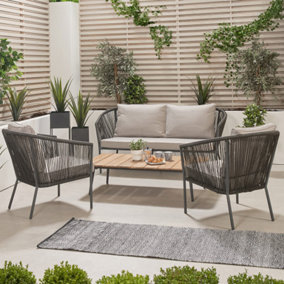 4 Seater Dark Grey Rattan Lounge Set Outdoor Furniture