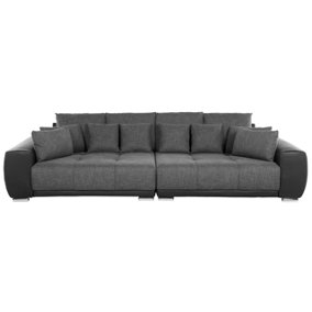 4 Seater Fabric Sofa Dark Grey and Black TORPO
