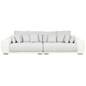 4 Seater Fabric Sofa Light Grey and Light Beige TORPO
