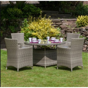 4 Seater Garden Furniture Set - 5 Piece - Deluxe Rattan Round Carver Dining Set - 110cm Table With 4 Chairs Includes Cushions