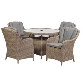 4 Seater Garden Furniture Set - 5 Piece - Deluxe Rattan Round Imperial Dining Set - 110cm Table With 4 Chairs Includes Cushions