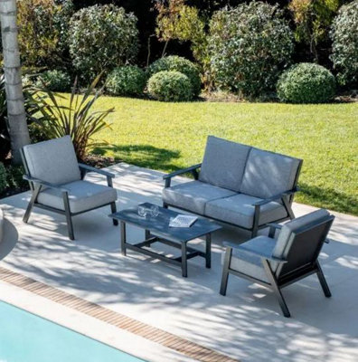 4 Seater Grey Metal Garden Sofa Set With Table