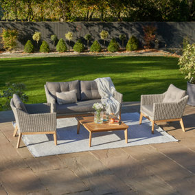 4 Seater Grey Rattan and Wood Lounge Set Outdoor Furniture