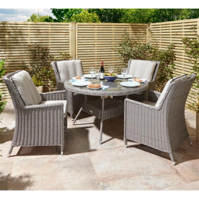 4 Seater Natural Stone Rattan Weave Garden Dining Set | DIY at B&Q