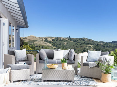 4 Seater PE Rattan Garden Sofa Set Grey MILANO