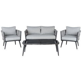 4 Seater PE Rattan Garden Sofa Set Grey PREVEZA