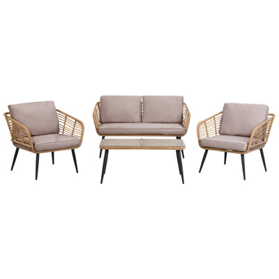 4 Seater PE Rattan Garden Sofa Set Natural CORINTH II