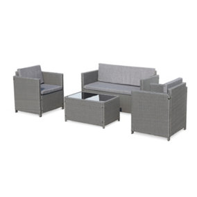 4-seater polyrattan garden sofa set - sofa 2 armchairs coffee table - Perugia - Grey rattan Grey cushions