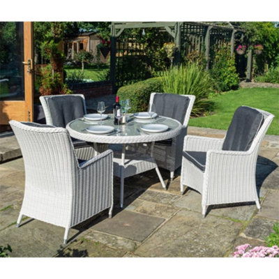 4 Seater Putty Grey Rattan Weave Garden Dining Set