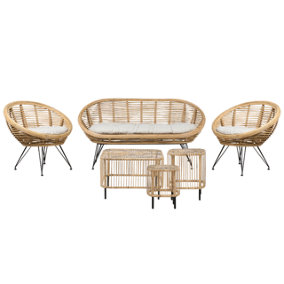 4 Seater Rattan Sofa Set with Coffee Tables Natural MARATEA/ CESENATICO