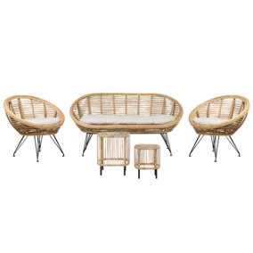 4 Seater Rattan Sofa Set with Side Tables Natural MARATEA/ CESENATICO