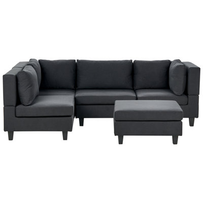 4 Seater Right Hand Modular Fabric Corner Sofa with Ottoman Black UNSTAD