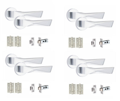 4 Set Aura Design Door HandlesInternal Sets With Latch and BB HInges Round Rose Polished Chrome Finish