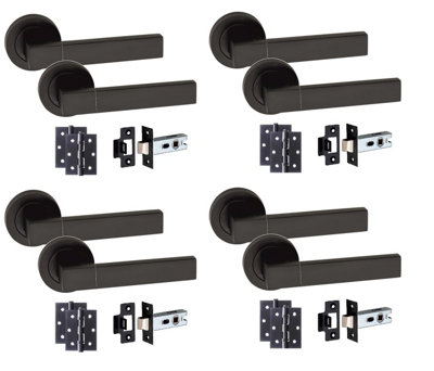 4 Set Capri Design Door Handle On Round Rose Latch Door Handles Internal Pack 2.5" Latch & 1 Pair of 3" Ball Bearing Hinges - GG