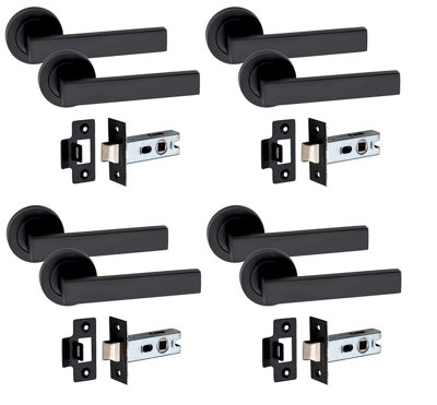 4 Set Delta Design Door Handle On Round Rose Latch Door Handles with 2.5" Tubular Latch Matt Black Finish - GG Price Comparisons | Compare The Build