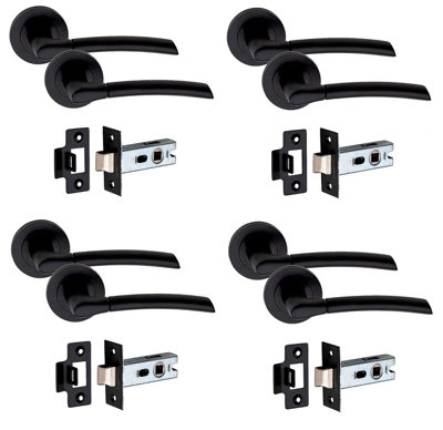 4 Set Indiana Design Door Handle On Round Rose Latch Door Handles with 2.5" Tubular Latch Matt Black Finish - GG
