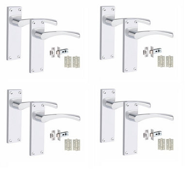 4 Set of Victorian Scroll Astrid Door Sets with 3" HInges & Latch 150 x 40mm Polished Chrome