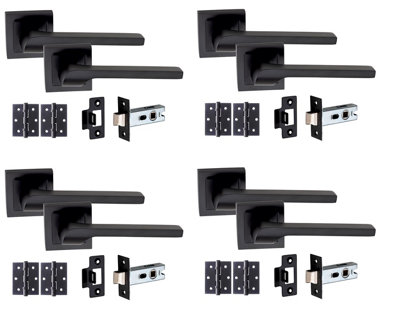 4 Set Sigma Design Door Handle On Square Rose Latch Door Handles Internal Pack 2.5" Latch & 1 Pair of 3" Ball Bearing Hinges - GG