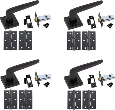 4 Set Venus Design Door Handle On Square Rose Latch Door Handles Internal Pack 2.5" Latch & 1 Pair of 3" Ball Bearing Hinges - GG