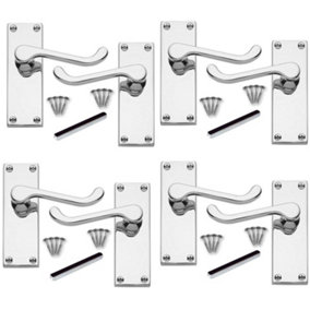 4 Sets of Victorian Scroll Lever Latch Door Handle Polished Chrome Finish 120mm Backplate