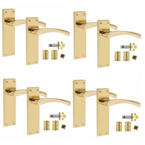 4 Sets Victorian Scroll Astrid handle Polished Brass Finish 150mm x 42mm With 2.5" Latch and 1 Pair of Hinges - Golden Grace