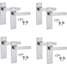 4 Sets Victorian Straight Delta Handle Latch Door Handles, Polished Chrome, 1 Pair 3" Standard Butt Hinges, 150mm x 40mm Backplate