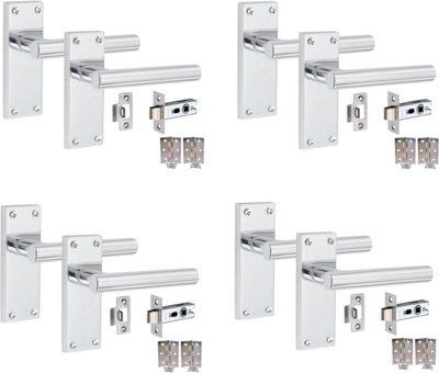 4 Sets Victorian Straight T-Bar Handle Latch Door Handles, Polished Chrome, 1 Pair 3" Standard Butt Hinges, 120mm x 40mm Backplate