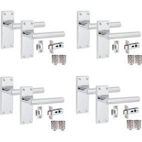 4 Sets Victorian Straight T-Bar Handle Latch Door Handles, Polished Chrome, 1 Pair 3" Standard Butt Hinges, 120mm x 40mm Backplate