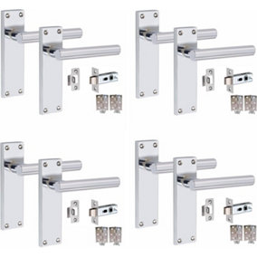 4 Sets Victorian Straight T-Bar Handle Latch Door Handles, Polished Chrome, 1 Pair 3" Standard Butt Hinges, 150mm x 40mm Backplate