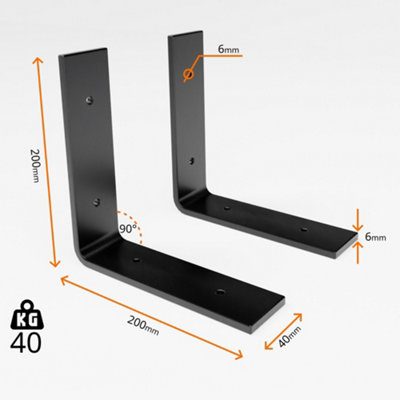 4 Shelf Brackets Pcs Heavy Duty Industrial Steel for Wall Mounted DIY Floating(Black, 200x200mm)