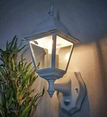 4-Sided Traditional White Wall Lantern Security Light with PIR Sensor ...