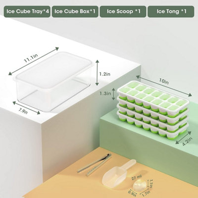 4 Silicone Ice Cube Trays with Lid and Ice Bucket Kits